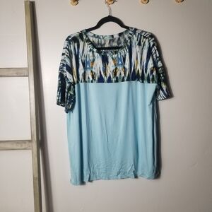 NWOT CELESTE WOMEN'S BLUE WITH TIE-DYE LOOK BLOUSE SIZE 2XL